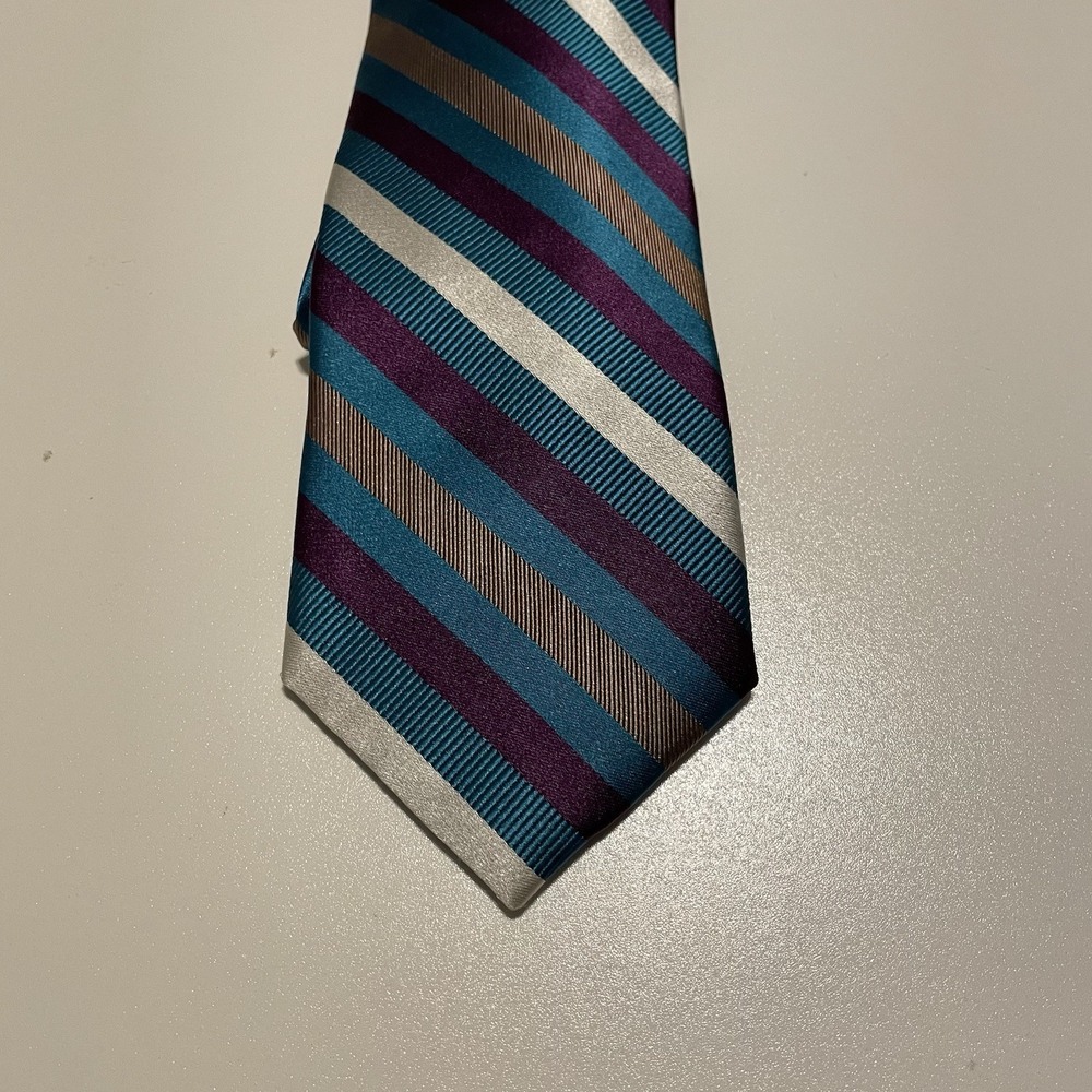 NWT Rooster Men's Striped Tie Blue, Purple,White, Tan - Picture 3 of 8